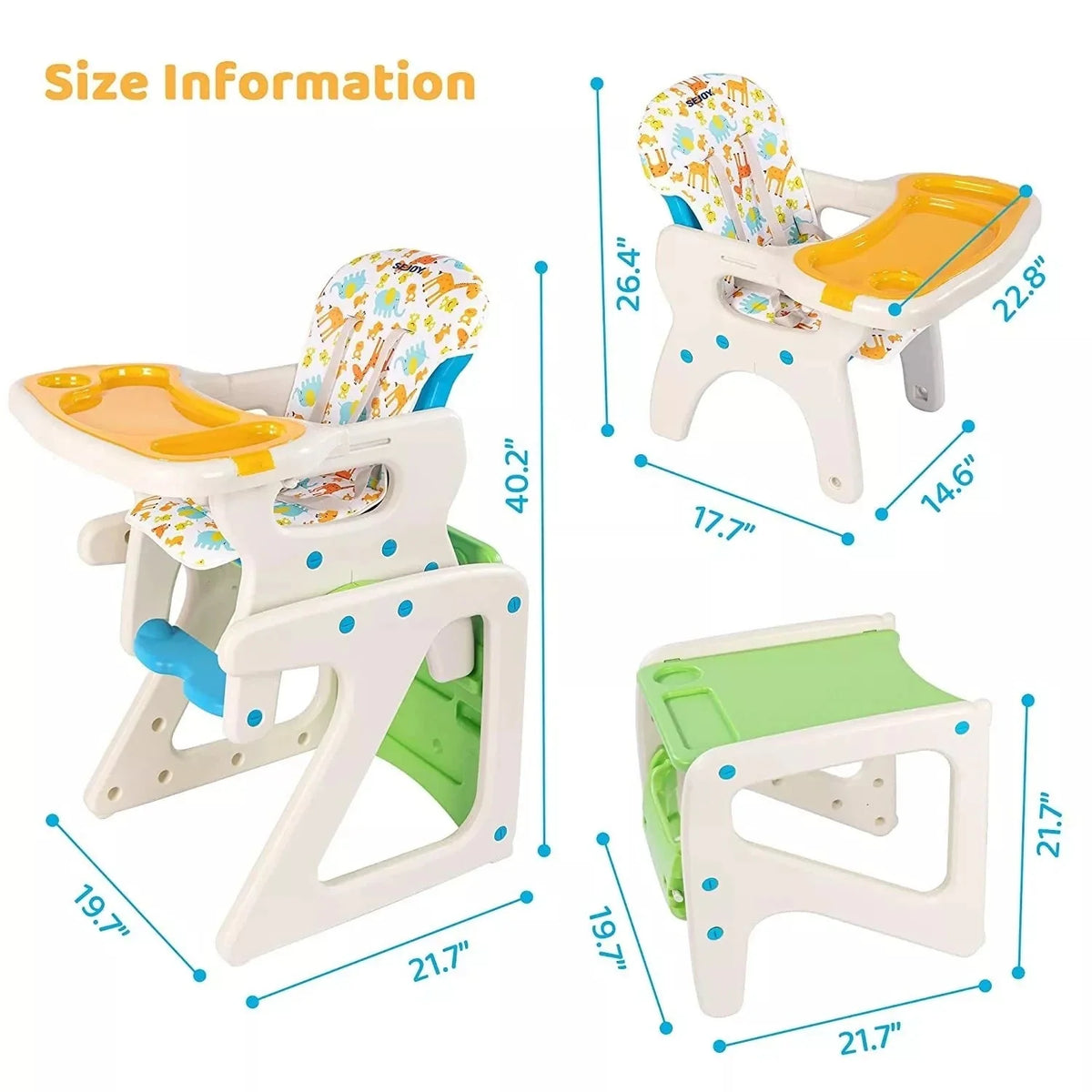 3-in-1 Adjustable Baby High Chair with Removable Tray and Adjustable Backrest – Safe Feeding Chair for Infants and Toddlers Baby & Toddler Furniture - MildlyMama