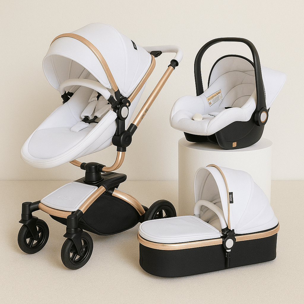 MildlyMama - 3 - in - 1 Baby Stroller Travel System with 360° Rotating Seat and Adjustable Handlebar – Compact, PU Leather, Easy Clean Strollers & Accessories