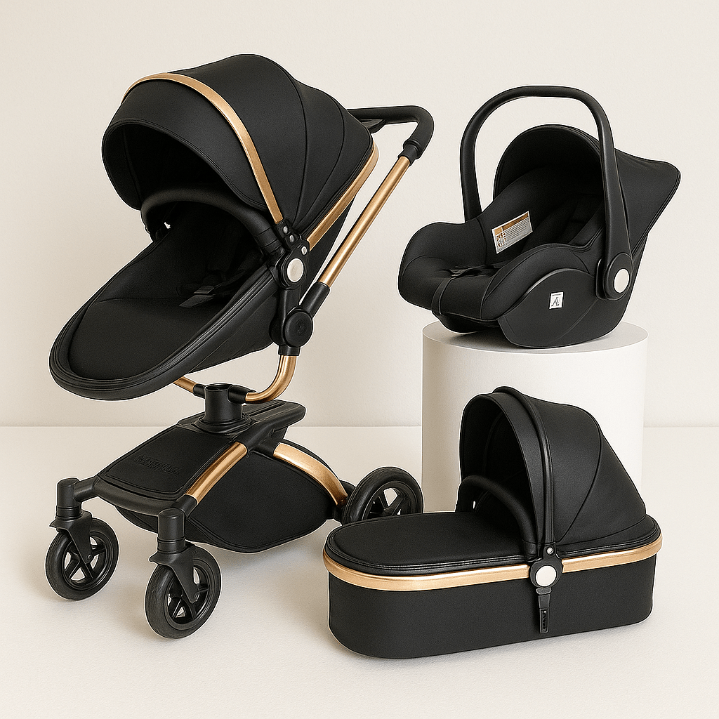 MildlyMama - 3 - in - 1 Baby Stroller Travel System with 360° Rotating Seat and Adjustable Handlebar – Compact, PU Leather, Easy Clean Strollers & Accessories