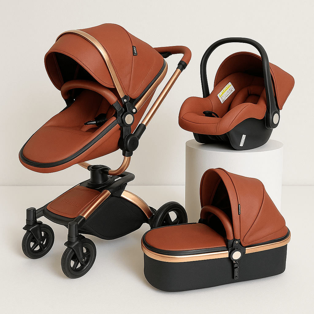 MildlyMama - 3 - in - 1 Baby Stroller Travel System with 360° Rotating Seat and Adjustable Handlebar – Compact, PU Leather, Easy Clean Strollers & Accessories