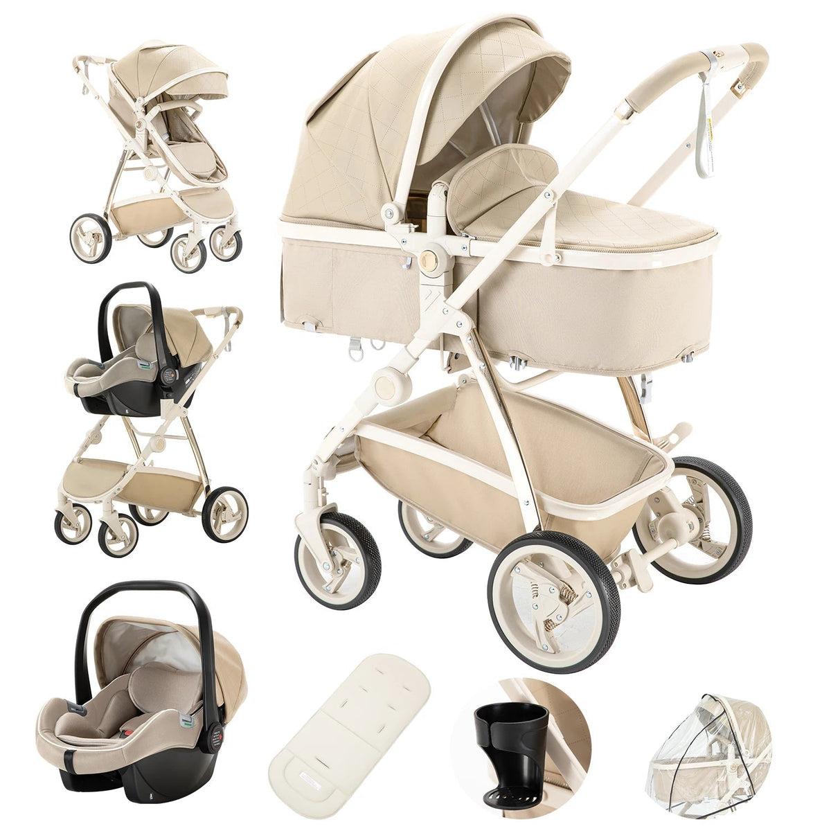 Luxury Travel Stroller: 3-in-1 Aluminum Frame, Adjustable Canopy & Storage Basket Strollers & Accessories - MildlyMama