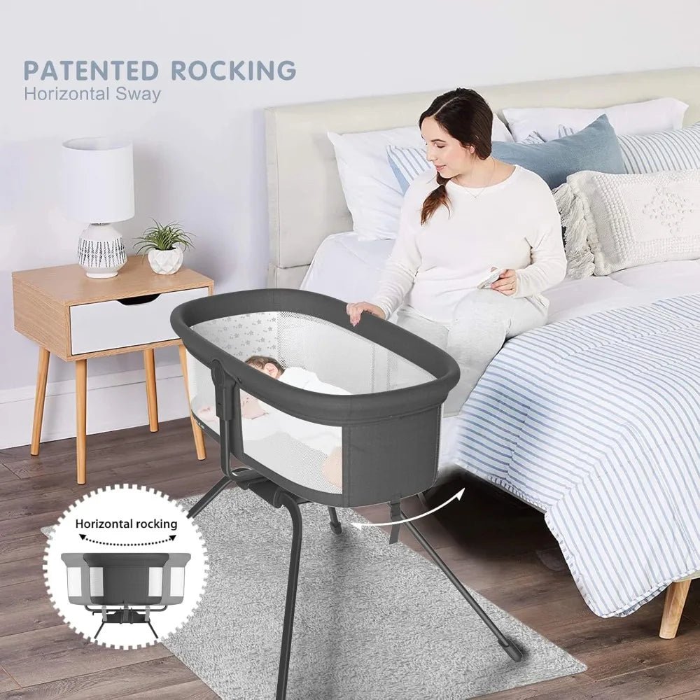 MildlyMama - 3 - in - 1 Portable Rocking Bassinet, Adjustable Bedside Sleeper with Mesh Sides – Travel - Friendly Baby Bassinet in Black Baby Bassinets & Cradles
