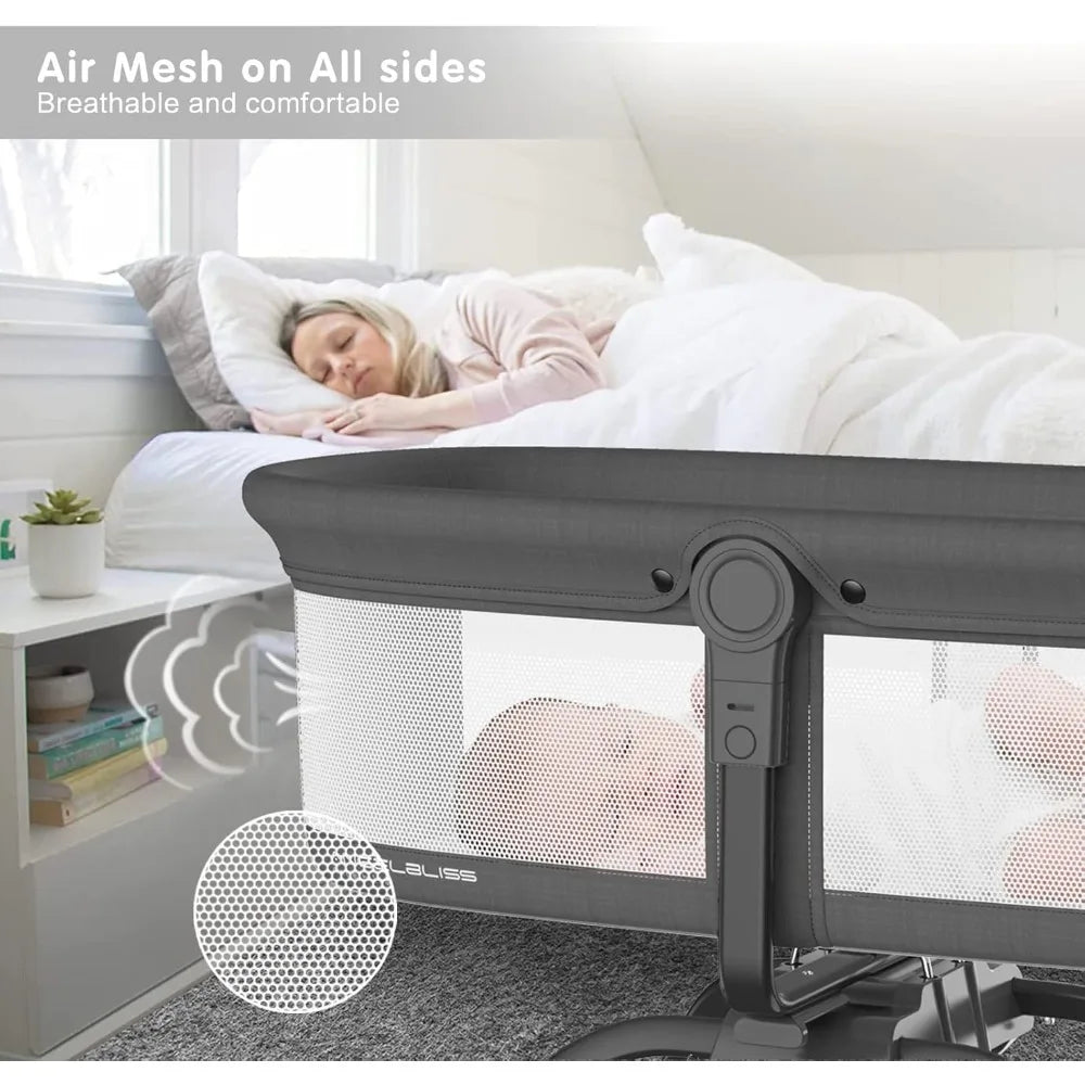 MildlyMama - 3 - in - 1 Portable Rocking Bassinet, Adjustable Bedside Sleeper with Mesh Sides – Travel - Friendly Baby Bassinet in Black Baby Bassinets & Cradles