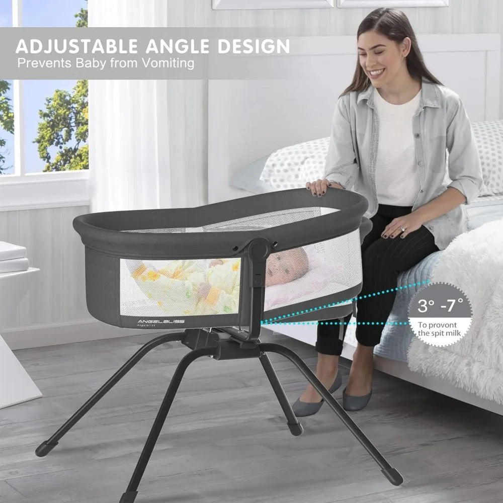MildlyMama - 3 - in - 1 Portable Rocking Bassinet, Adjustable Bedside Sleeper with Mesh Sides – Travel - Friendly Baby Bassinet in Black Baby Bassinets & Cradles