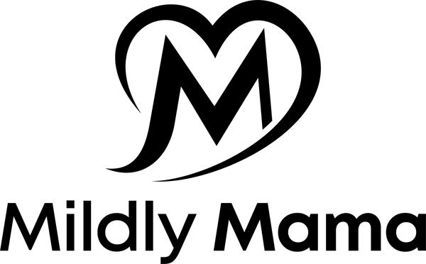 Logo of 'Mildly Mama' with a heart-shaped letter 'M' on a white background