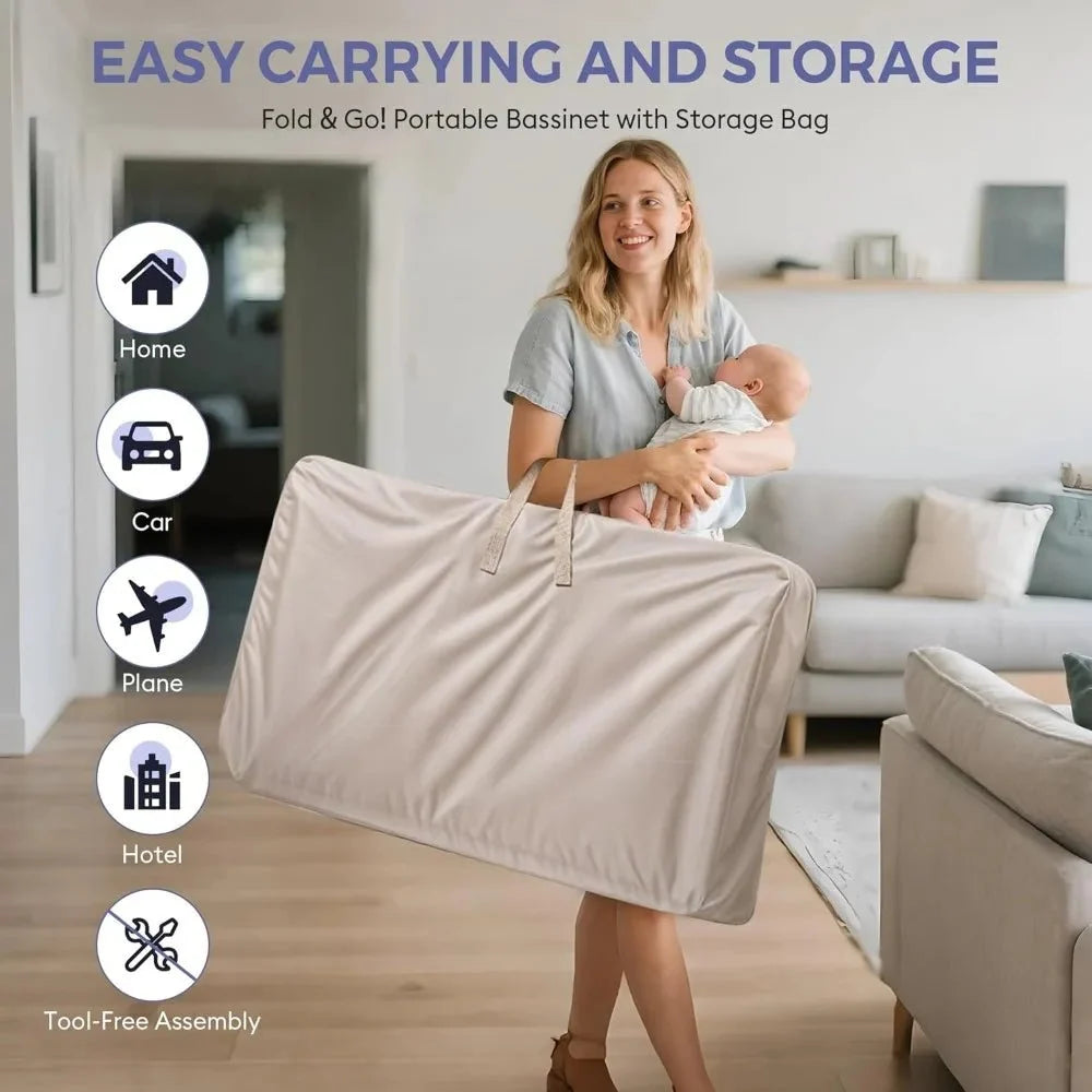 Adjustable Height Baby Bassinet with Mesh Sides & Storage - Safe Portable Co Sleeper Bed Baby Bassinets - MildlyMama