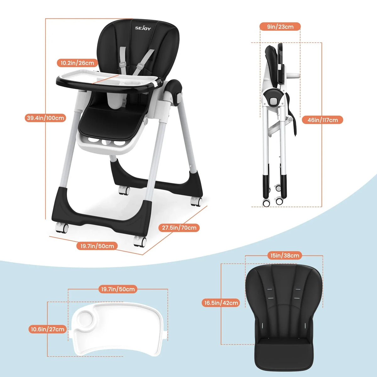 Convertible Baby High Chair with Adjustable Height, Removable Tray, and Foldable Design – 5 Positions, Safe and Easy to Clean High Chairs - MildlyMama