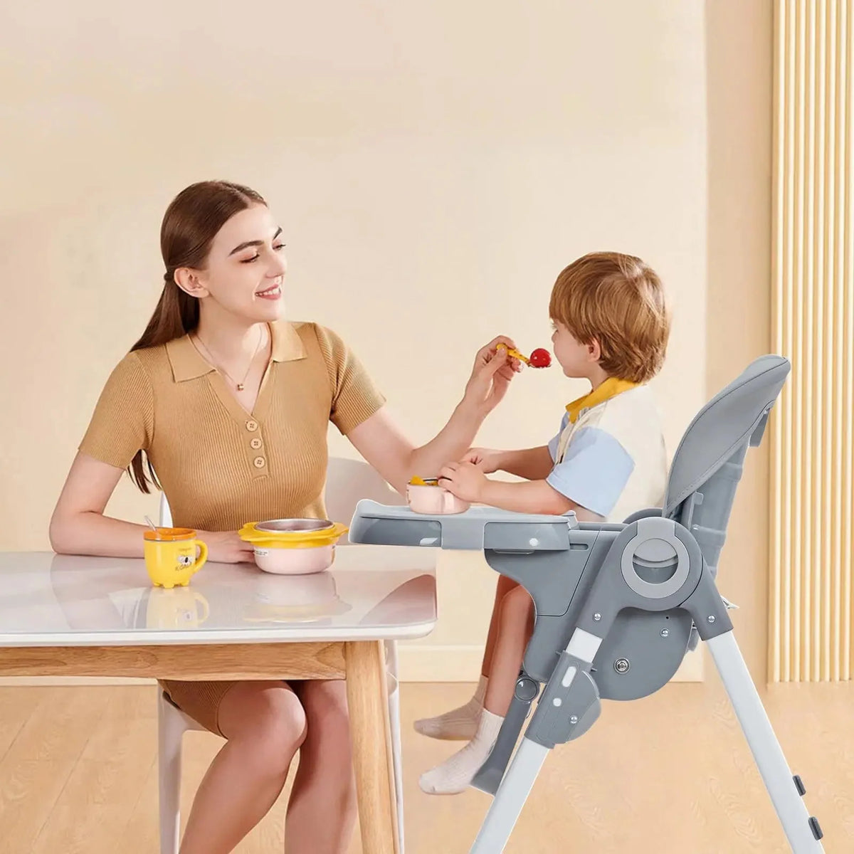 Foldable Baby High Chair with Adjustable Height and Recline, Lightweight Design, Easy to Clean Removable Tray Baby & Toddler Furniture - MildlyMama