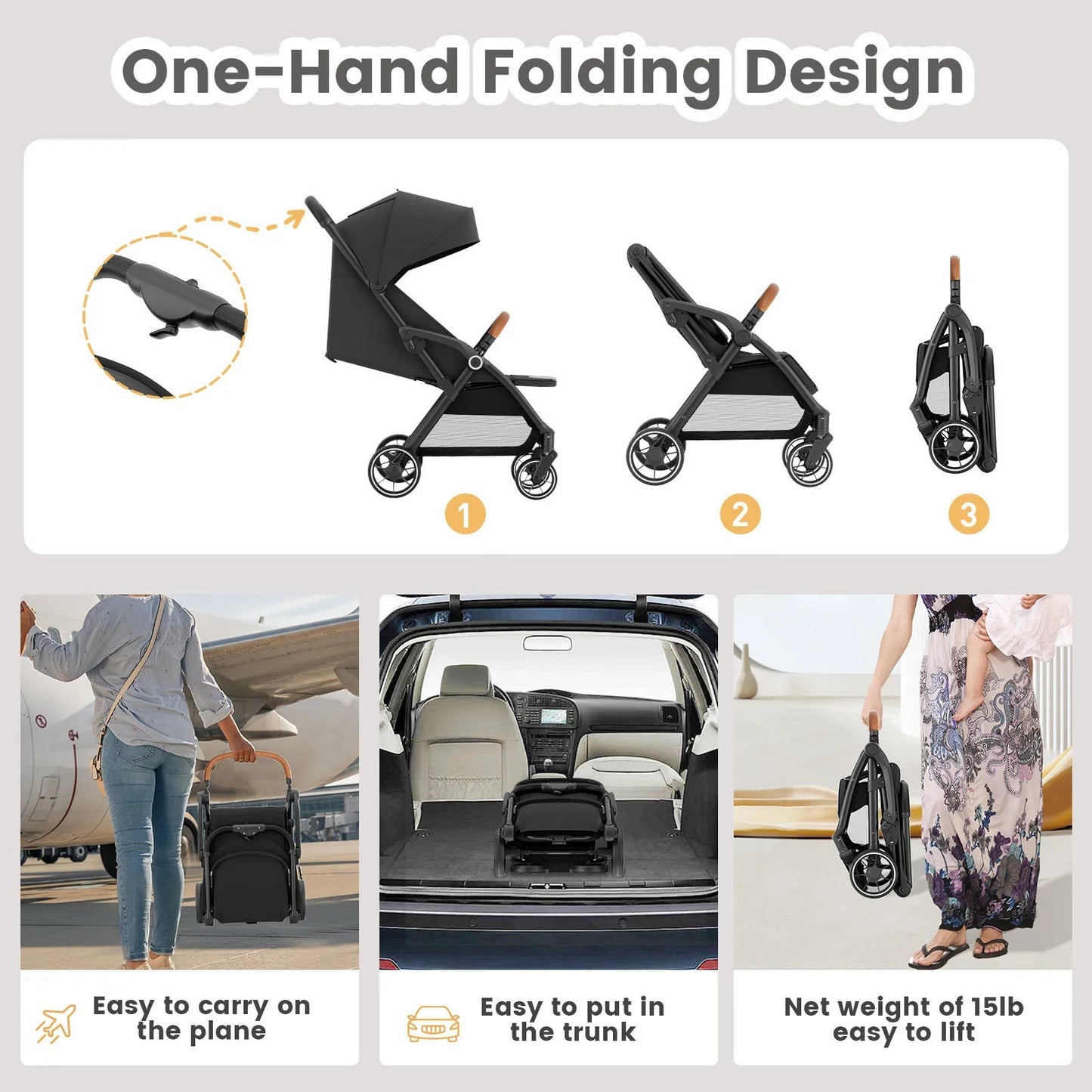 MildlyMama - Foldable Portable Baby Stroller with 360° Swivel Seat – Luxury Carriage for Infants and Toddlers Baby Strollers