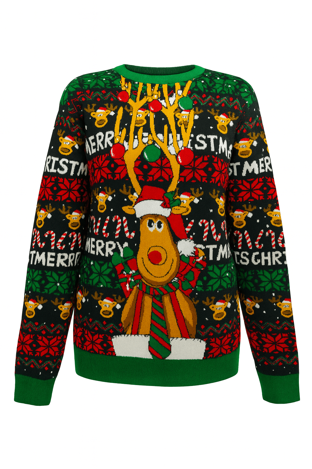 MildlyMama - JollyKnits™ Ugly Christmas Sweater – Funny Reindeer & Snowflake Knit Pullover, Soft Winter Holiday Jumper for Women & Men Sweater