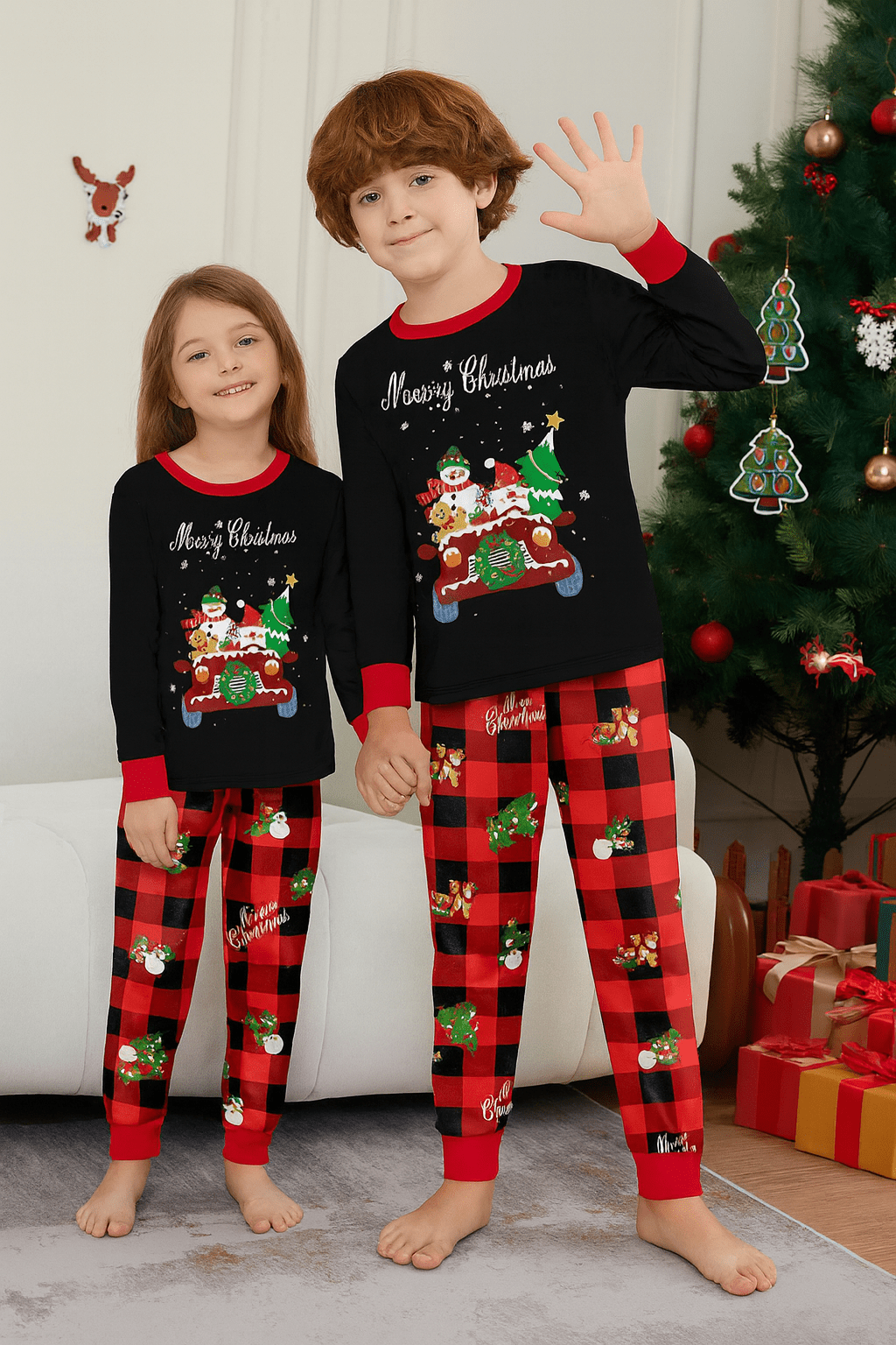 MildlyMama - PlaidCharm Family Matching Christmas Pajama Set – Black & Red Plaid Holiday Sleepwear for Kids, Couples & Adults pajamas