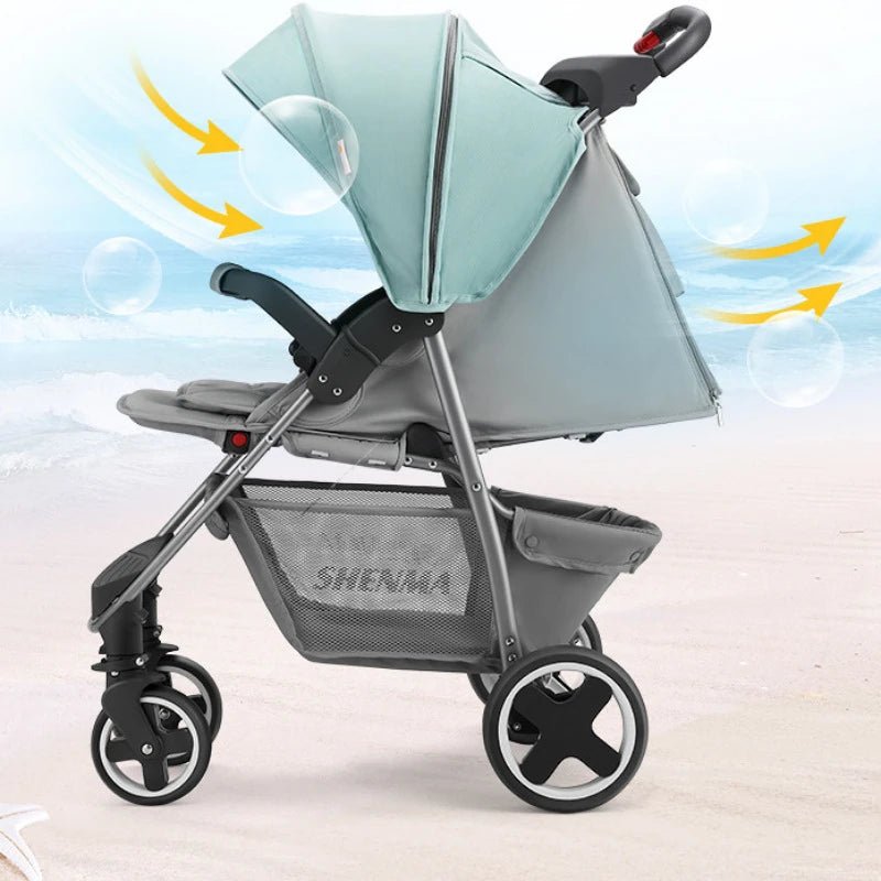 MildlyMama - Portable Folding Baby Stroller with Shock Absorption – High View Four - Wheel Design for Sit or Lie Comfort Baby Strollers