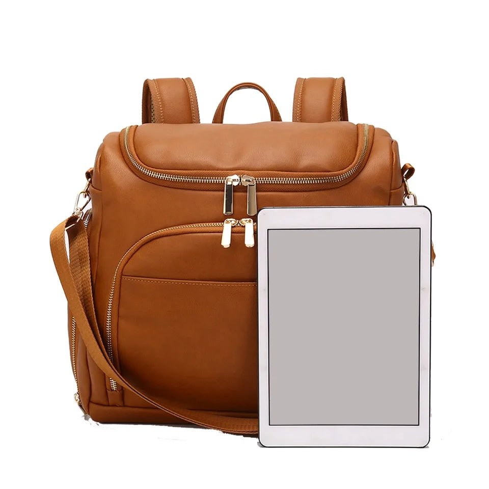 MildlyMama - Spacious Leather Diaper Bag Backpack with Insulated Bottle Holders and Changing Mat – Stylish and Water - Resistant Diaper Bags