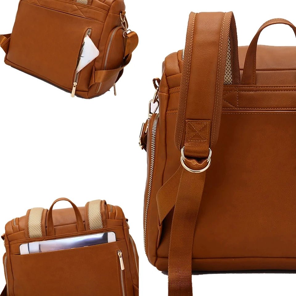 MildlyMama - Spacious Leather Diaper Bag Backpack with Insulated Bottle Holders and Changing Mat – Stylish and Water - Resistant Diaper Bags