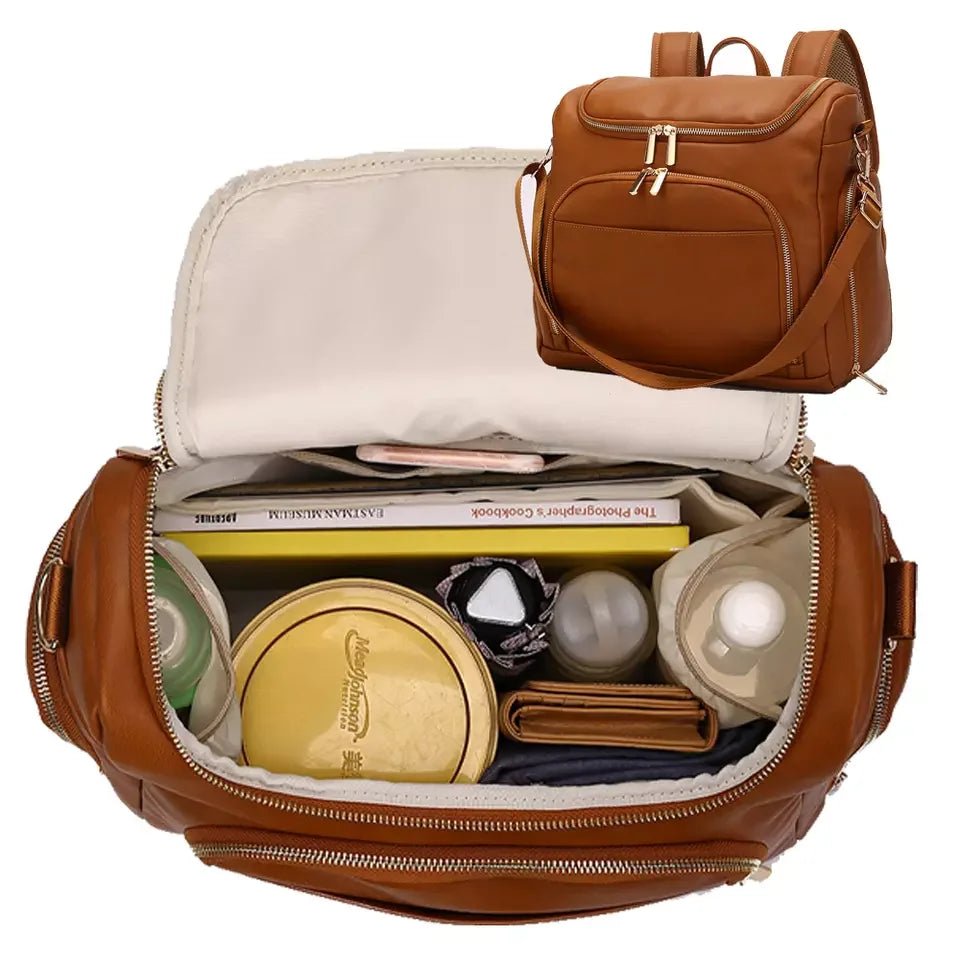 MildlyMama - Spacious Leather Diaper Bag Backpack with Insulated Bottle Holders and Changing Mat – Stylish and Water - Resistant Diaper Bags