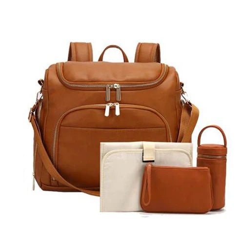 MildlyMama - Spacious Leather Diaper Bag Backpack with Insulated Bottle Holders and Changing Mat – Stylish and Water - Resistant Diaper Bags