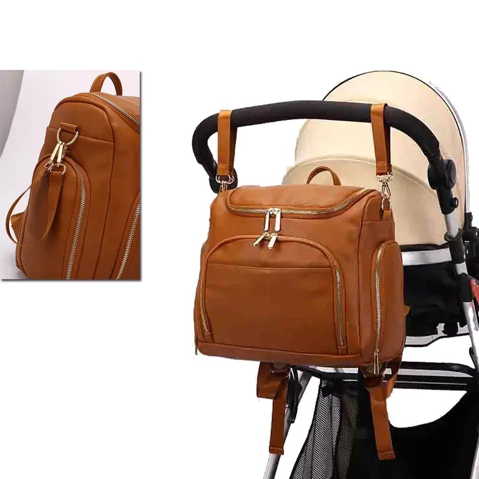 MildlyMama - Spacious Leather Diaper Bag Backpack with Insulated Bottle Holders and Changing Mat – Stylish and Water - Resistant Diaper Bags