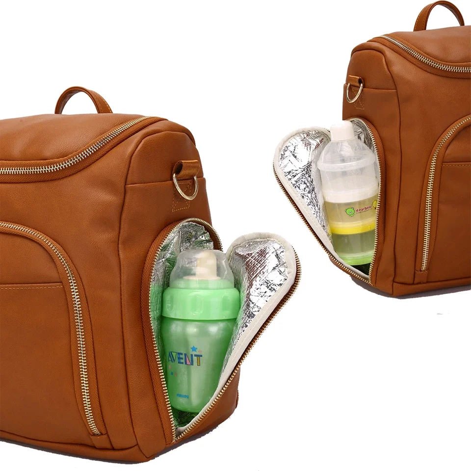 MildlyMama - Spacious Leather Diaper Bag Backpack with Insulated Bottle Holders and Changing Mat – Stylish and Water - Resistant Diaper Bags