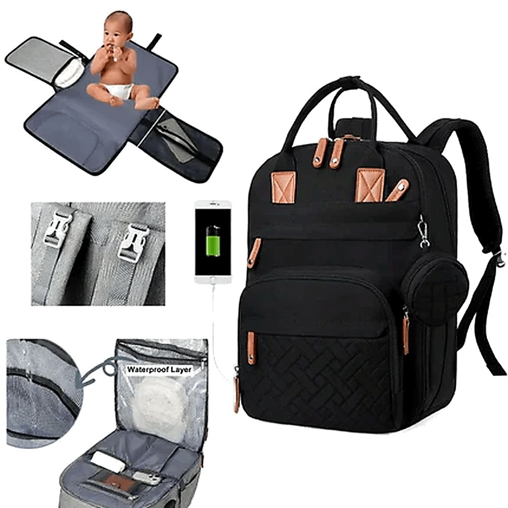 MildlyMama - Stylish Diaper Bag Backpack with Changing Mat, 25L Capacity, Water - Resistant, 14 Compartments, Stroller Hooks, Hands - Free Design Diaper Bags