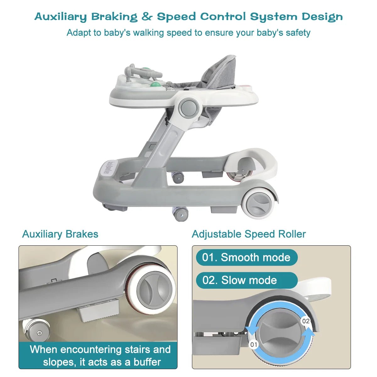 MildlyMama - Foldable 2-in-1 Baby Walker with Interactive Toy Tray - Adjustable Height for Safe First Steps Baby Walkers