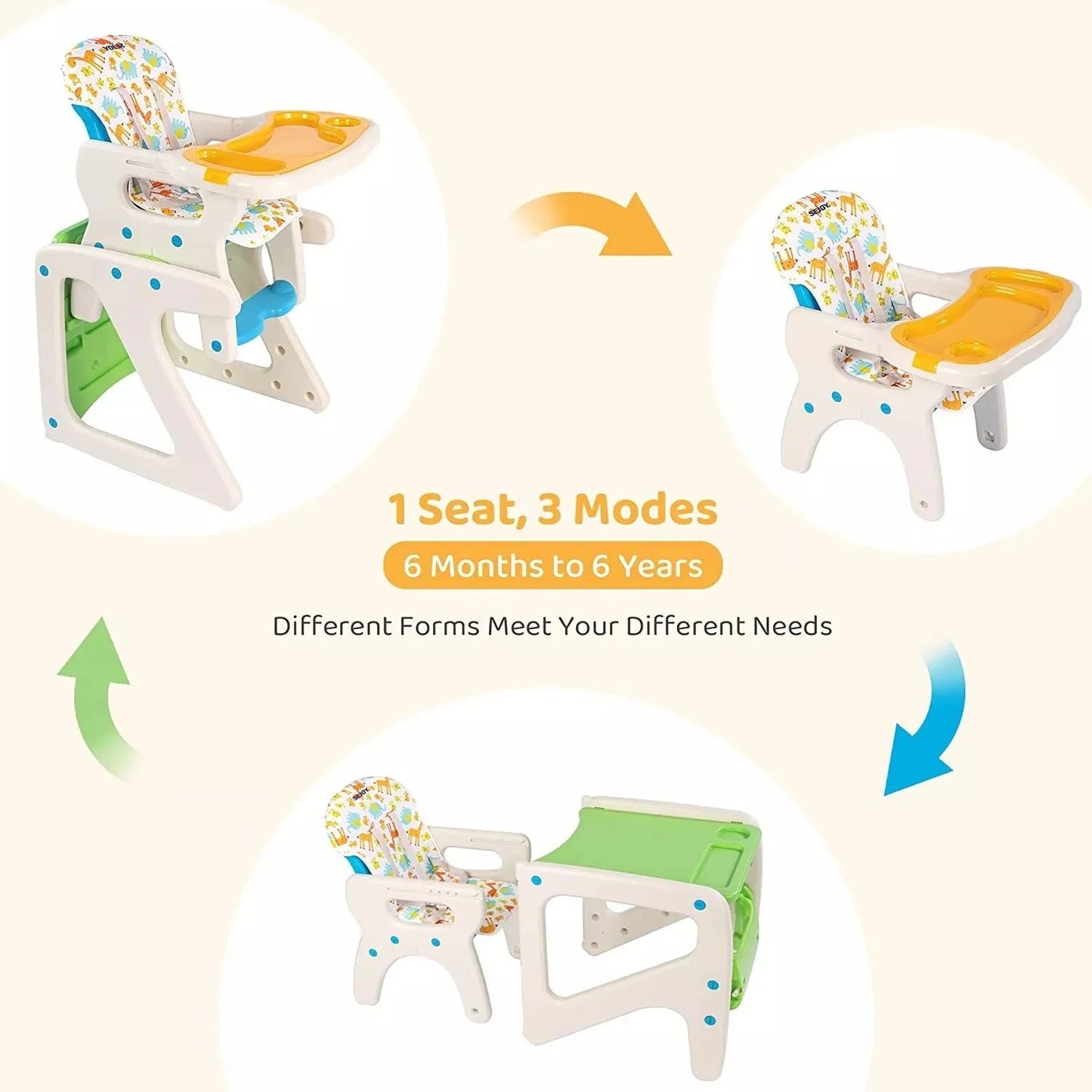 MildlyMama - 3 - in - 1 Adjustable Baby High Chair with Removable Tray and Adjustable Backrest – Safe Feeding Chair for Infants and Toddlers Baby & Toddler Furniture