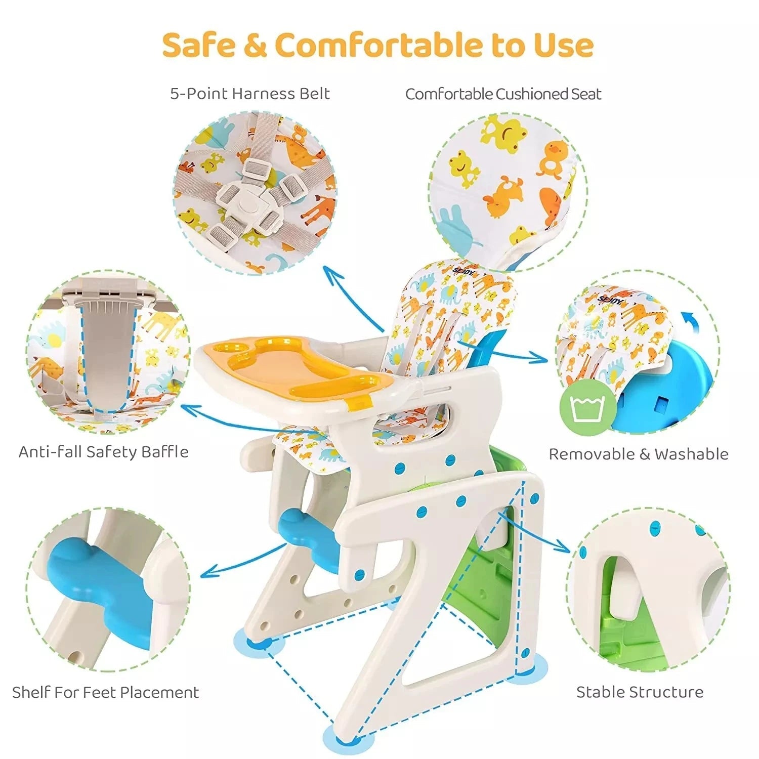 MildlyMama - 3 - in - 1 Adjustable Baby High Chair with Removable Tray and Adjustable Backrest – Safe Feeding Chair for Infants and Toddlers Baby & Toddler Furniture