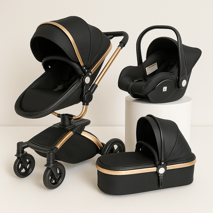 MildlyMama - 3 - in - 1 Baby Stroller Travel System with 360° Rotating Seat and Adjustable Handlebar – Compact, PU Leather, Easy Clean Strollers & Accessories