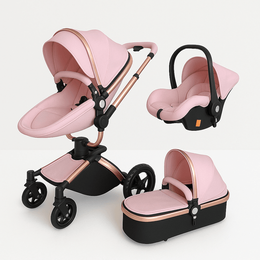 MildlyMama - 3 - in - 1 Baby Stroller Travel System with 360° Rotating Seat and Adjustable Handlebar – Compact, PU Leather, Easy Clean Strollers & Accessories