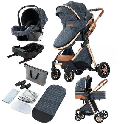 MildlyMama - 3 - in - 1 Baby Stroller with Isofix Car Seat – Lightweight, Adjustable Canopy, Suitable for Newborns to 3 Years Baby Strollers