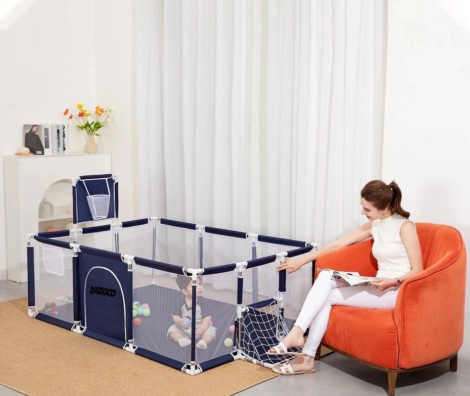 MildlyMama - 3 - in - 1 Foldable Baby Playpen and Bedside Sleeper with Adjustable Height – Portable Play Yard with Mesh Sides for Safe Sleep and Play Baby Gear