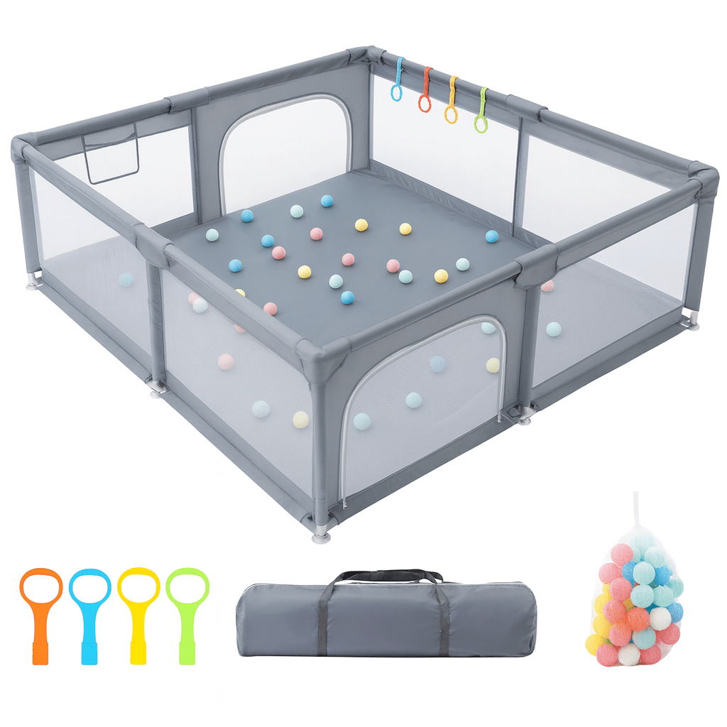 MildlyMama - 3 - in - 1 Foldable Baby Playpen and Bedside Sleeper with Adjustable Height – Portable Play Yard with Mesh Sides for Safe Sleep and Play Baby Gear