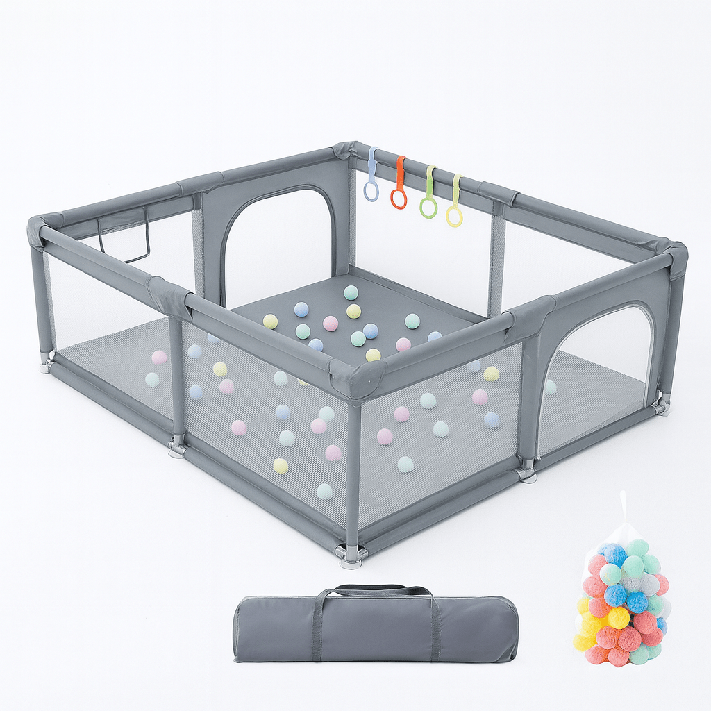 MildlyMama - 3 - in - 1 Foldable Baby Playpen and Bedside Sleeper with Adjustable Height – Portable Play Yard with Mesh Sides for Safe Sleep and Play Baby Gear