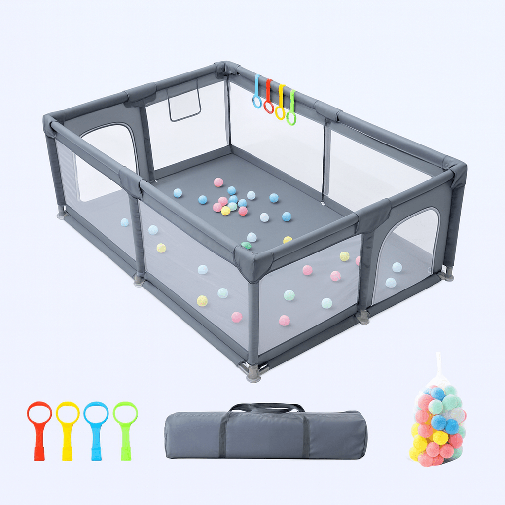 MildlyMama - 3 - in - 1 Foldable Baby Playpen and Bedside Sleeper with Adjustable Height – Portable Play Yard with Mesh Sides for Safe Sleep and Play Baby Gear