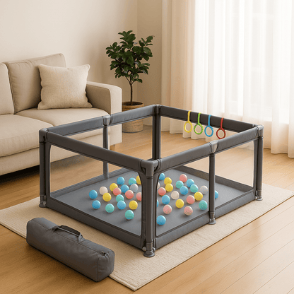 MildlyMama - 3 - in - 1 Foldable Baby Playpen and Bedside Sleeper with Adjustable Height – Portable Play Yard with Mesh Sides for Safe Sleep and Play Baby Gear
