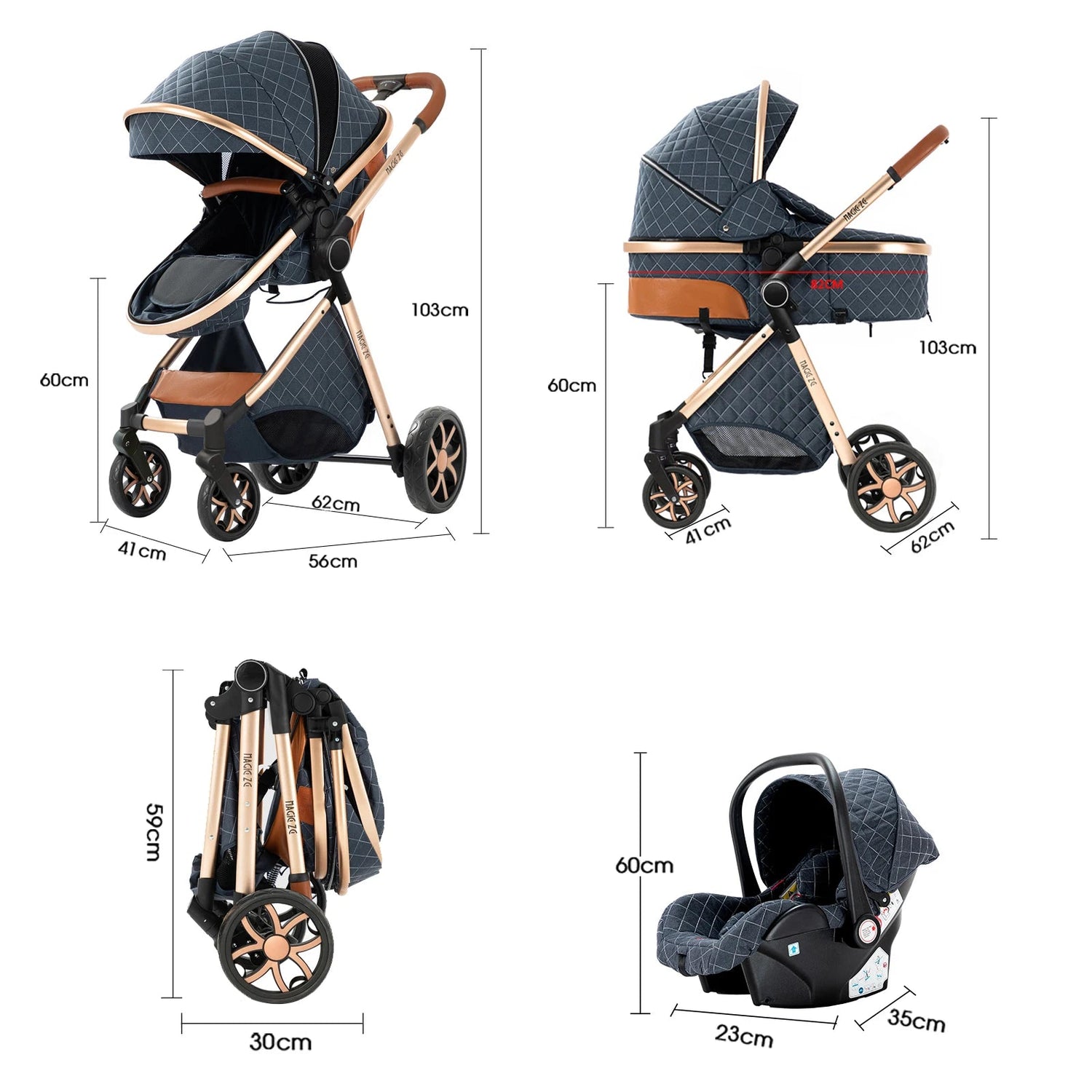 MildlyMama - 3 - in - 1 Lightweight Baby Stroller with Isofix Car Seat – Versatile Pushchair for Infants and Toddlers, Adjustable Canopy Baby Strollers