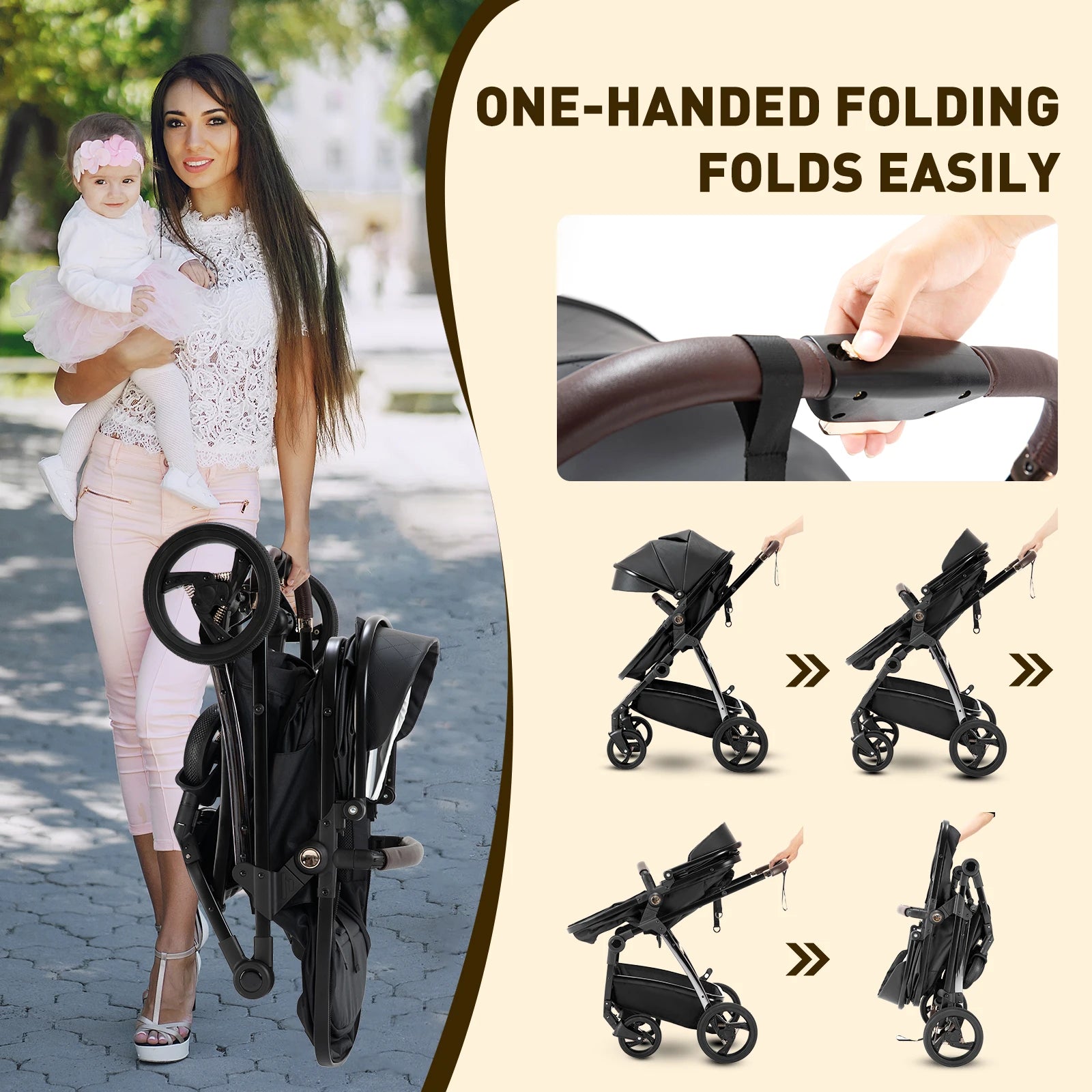 MildlyMama - 3 - in - 1 Luxury Travel Stroller with Adjustable Canopy, Lightweight Aluminum Frame and Large Storage Basket Strollers & Accessories