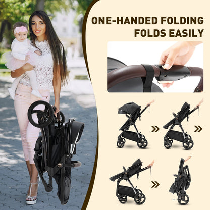 MildlyMama - 3 - in - 1 Luxury Travel Stroller with Adjustable Canopy, Lightweight Aluminum Frame and Large Storage Basket Strollers & Accessories