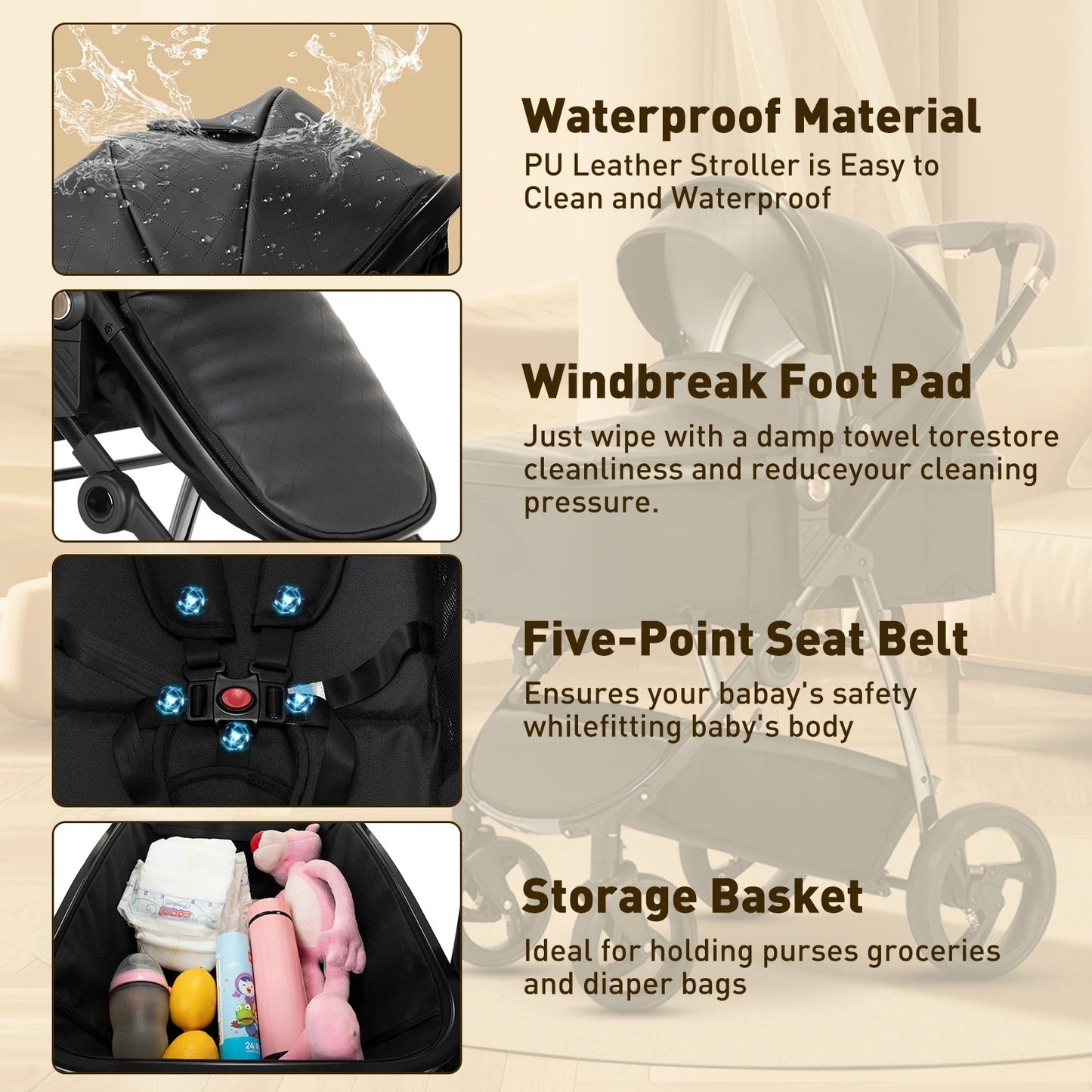 MildlyMama - 3 - in - 1 Luxury Travel Stroller with Adjustable Canopy, Lightweight Aluminum Frame and Large Storage Basket Strollers & Accessories