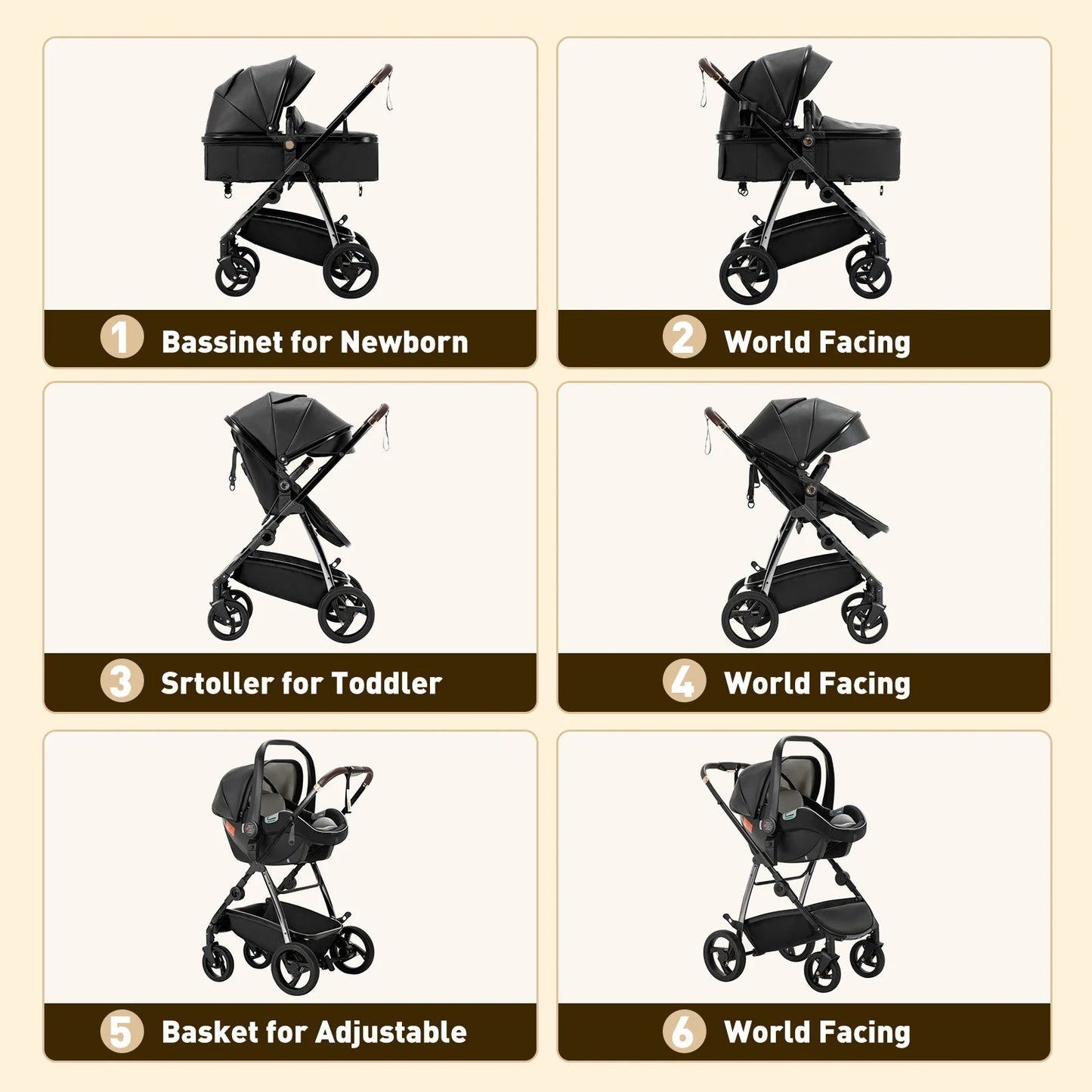 MildlyMama - 3 - in - 1 Luxury Travel Stroller with Adjustable Canopy, Lightweight Aluminum Frame and Large Storage Basket Strollers & Accessories