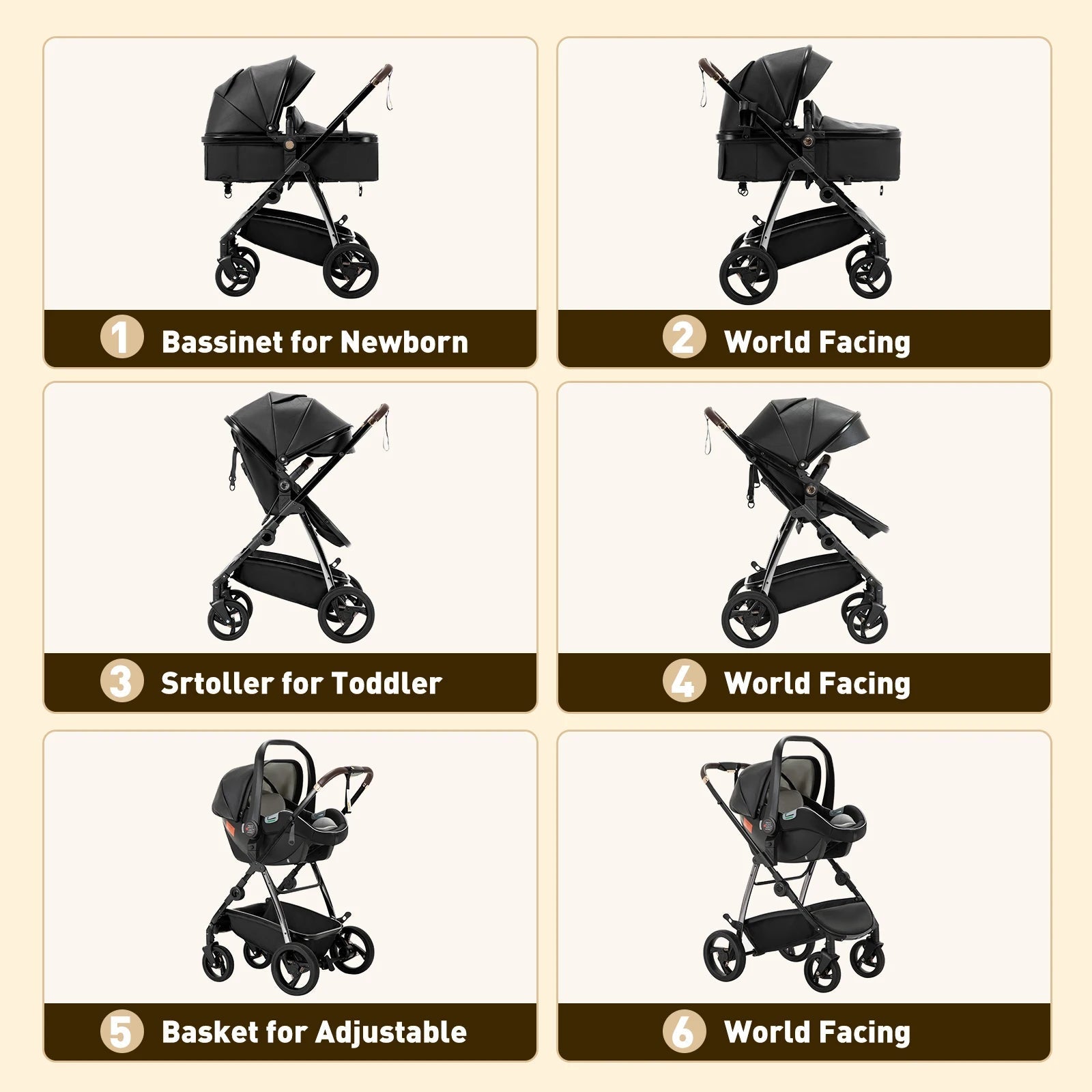 MildlyMama - 3 - in - 1 Luxury Travel Stroller with Adjustable Canopy, Lightweight Aluminum Frame and Large Storage Basket Strollers & Accessories