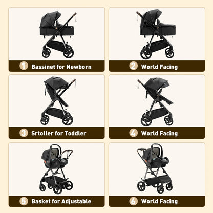 MildlyMama - 3 - in - 1 Luxury Travel Stroller with Adjustable Canopy, Lightweight Aluminum Frame and Large Storage Basket Strollers & Accessories