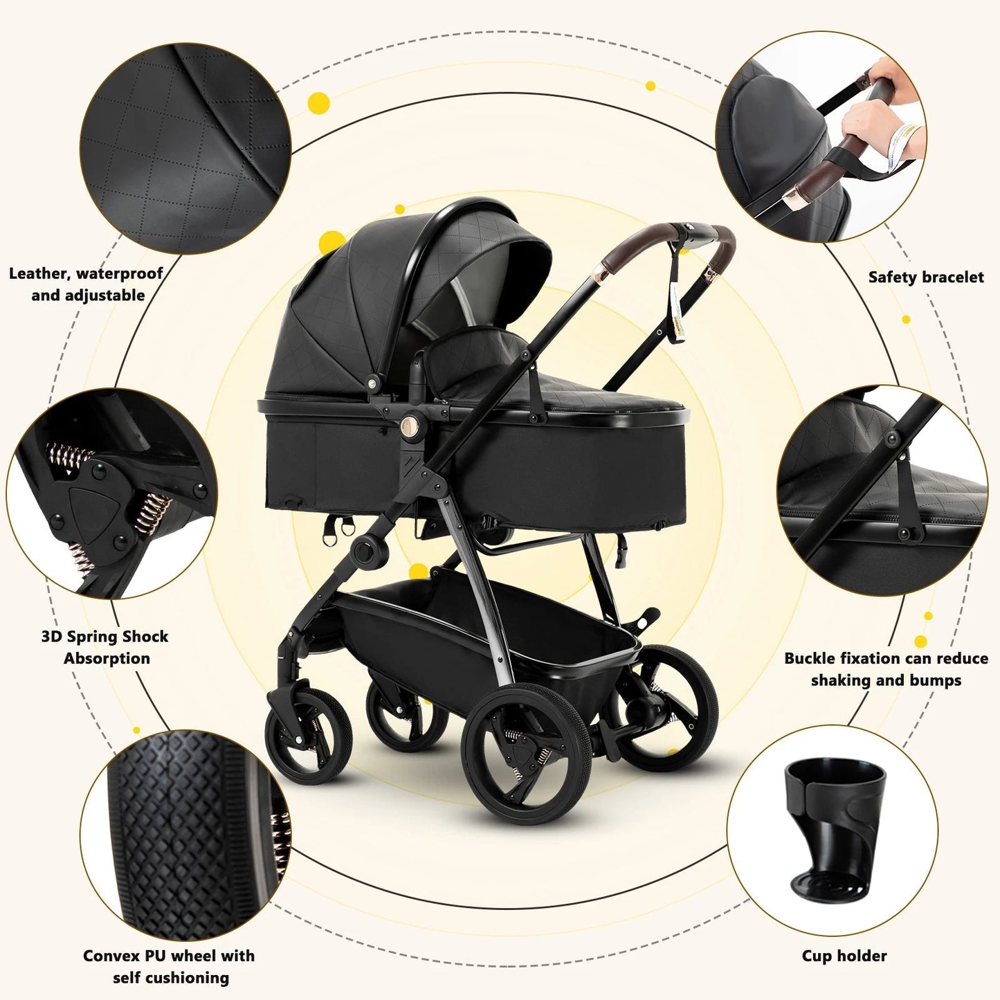 MildlyMama - 3 - in - 1 Luxury Travel Stroller with Adjustable Canopy, Lightweight Aluminum Frame and Large Storage Basket Strollers & Accessories