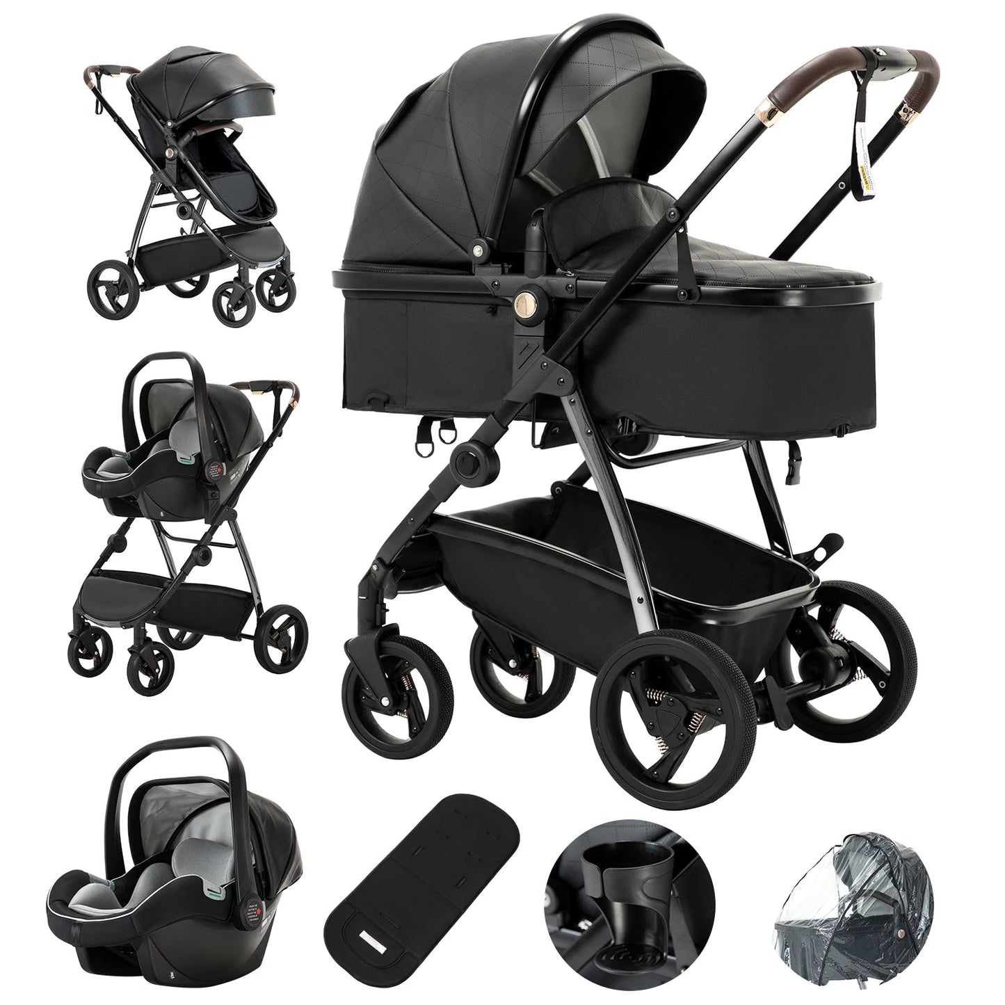 MildlyMama - 3 - in - 1 Luxury Travel Stroller with Adjustable Canopy, Lightweight Aluminum Frame and Large Storage Basket Strollers & Accessories
