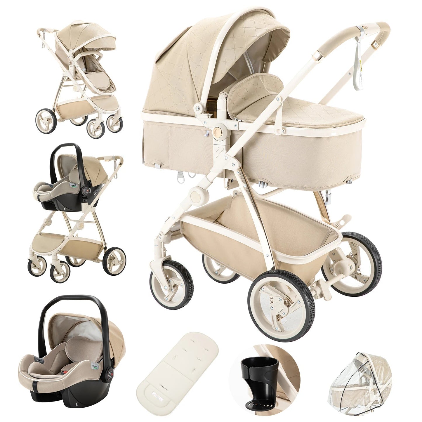 MildlyMama - 3 - in - 1 Luxury Travel Stroller with Adjustable Canopy, Lightweight Aluminum Frame and Large Storage Basket Strollers & Accessories