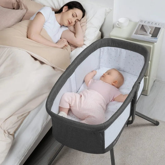 MildlyMama - 3 - in - 1 Portable Rocking Bassinet, Adjustable Bedside Sleeper with Mesh Sides – Travel - Friendly Baby Bassinet in Black Baby Bassinets & Cradles