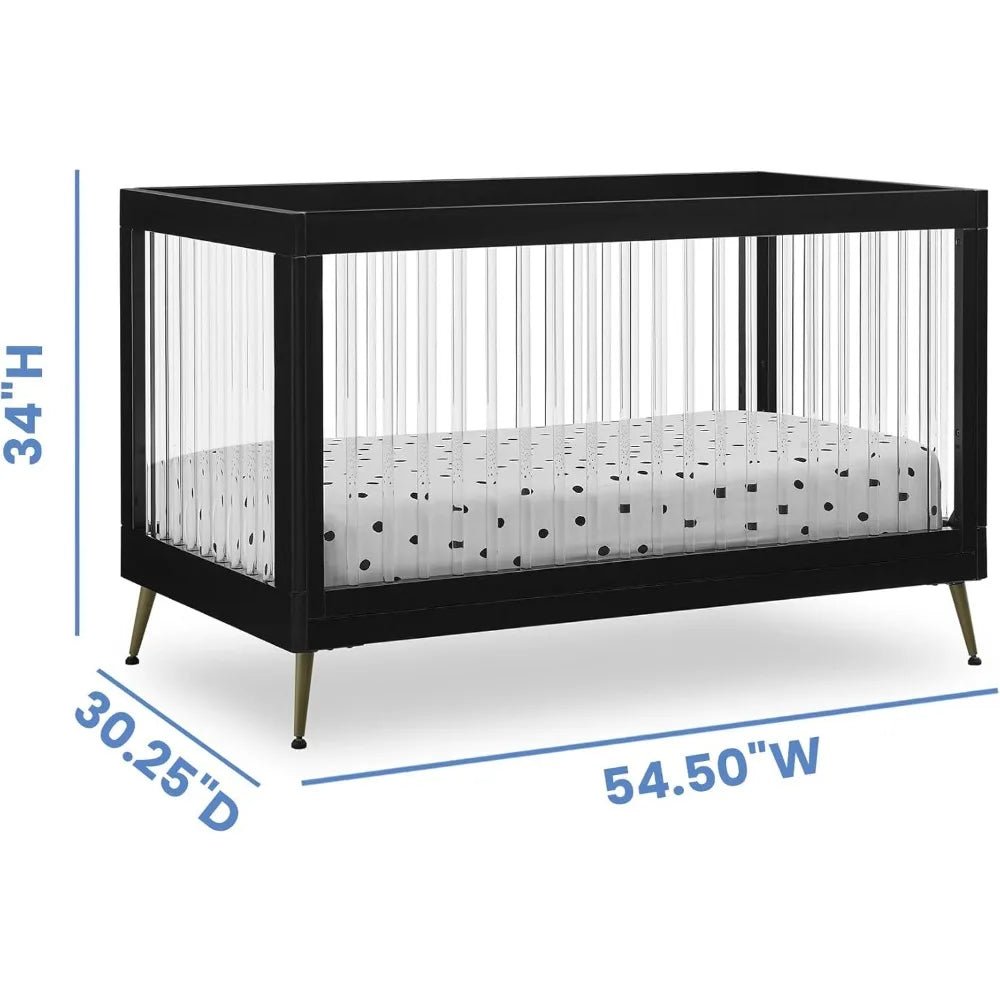 MildlyMama - 4 - in - 1 Convertible Baby Crib with Adjustable Height – Safe and Stylish Nursery Solution in Acrylic Finish Cribs