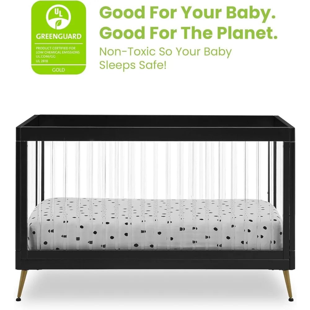 MildlyMama - 4 - in - 1 Convertible Baby Crib with Adjustable Height – Safe and Stylish Nursery Solution in Acrylic Finish Cribs
