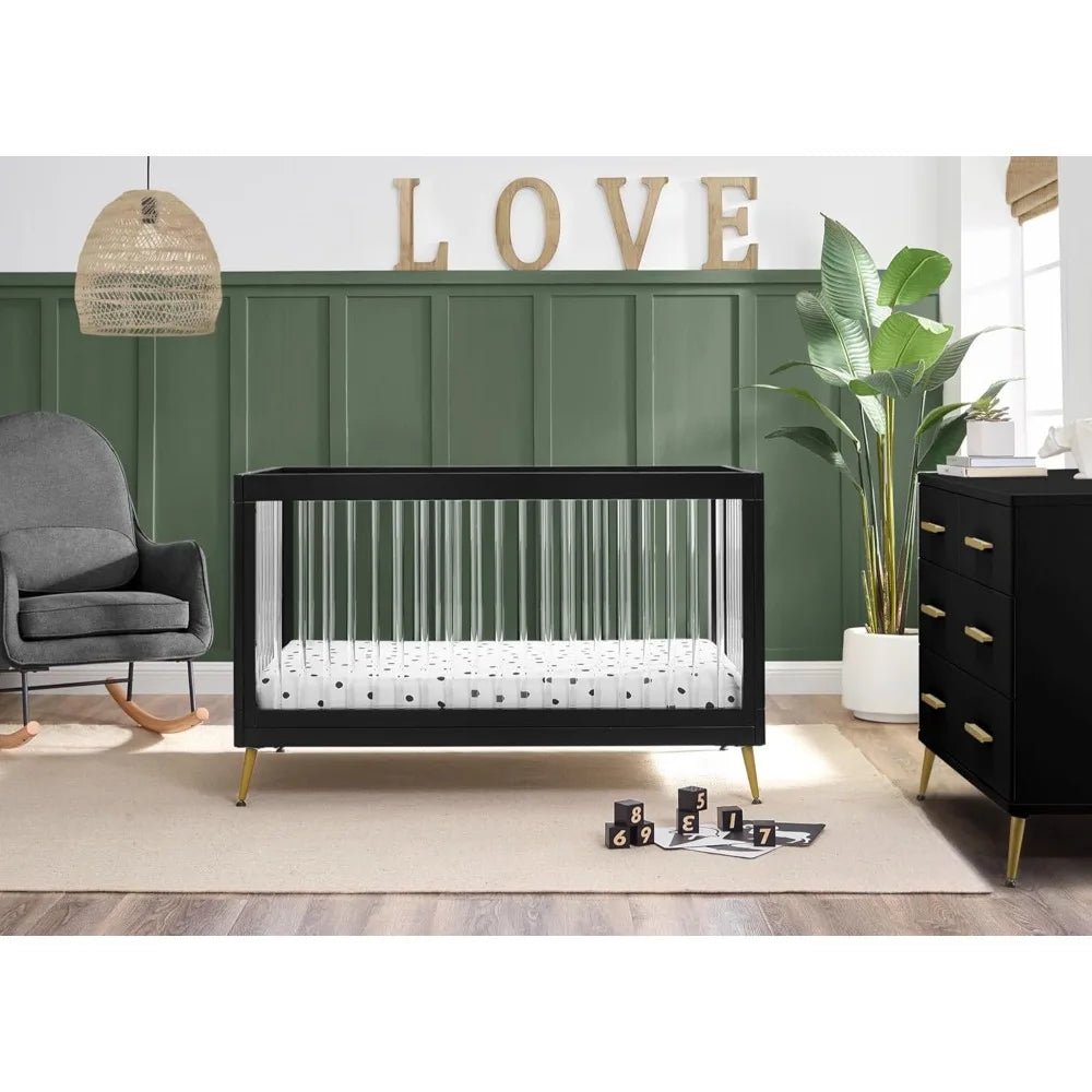 MildlyMama - 4 - in - 1 Convertible Baby Crib with Adjustable Height – Safe and Stylish Nursery Solution in Acrylic Finish Cribs