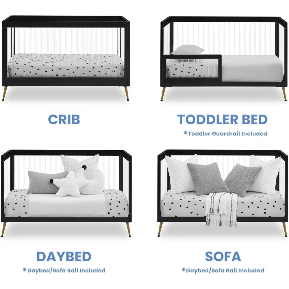 MildlyMama - 4 - in - 1 Convertible Baby Crib with Adjustable Height – Safe and Stylish Nursery Solution in Acrylic Finish Cribs