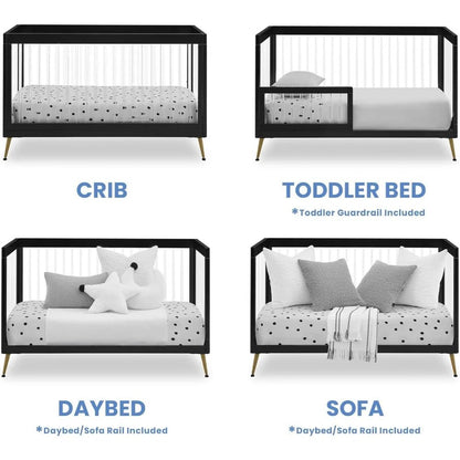 MildlyMama - 4 - in - 1 Convertible Baby Crib with Adjustable Height – Safe and Stylish Nursery Solution in Acrylic Finish Cribs